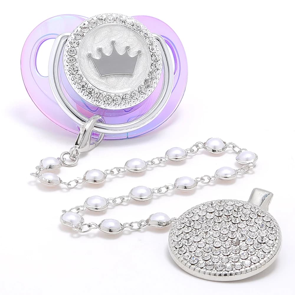 Clip ciuccio catenelle portaciuccio ciuccio personalizzato clip per Perline ciuccio per bambini con corona di lusso Bling neonato neonato Silicone per uso alimentare capezzoli fitti per Baby Shower regalo Chupetes