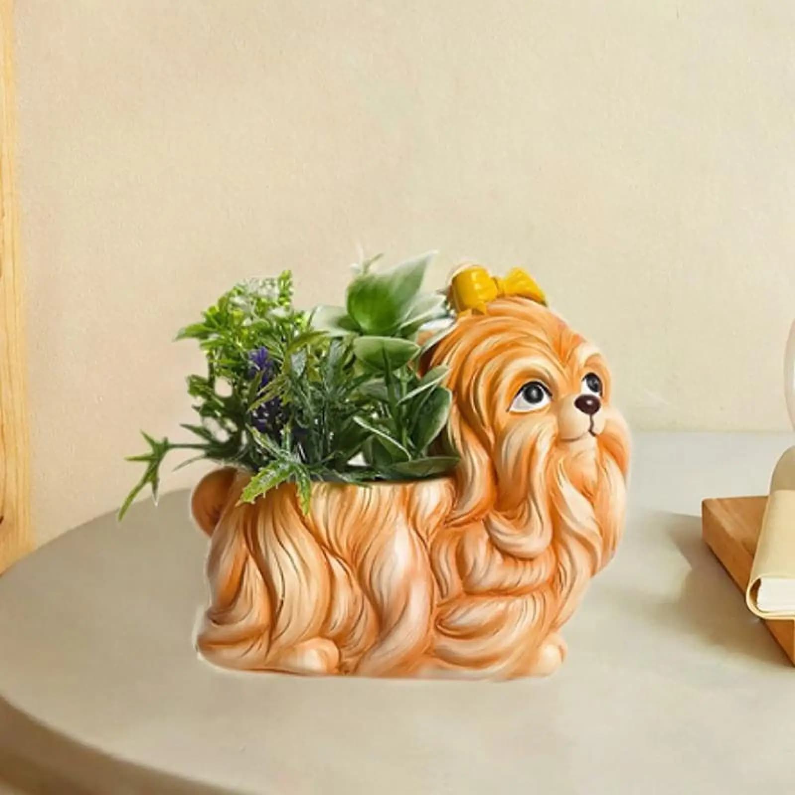 Figurina di cane vaso di fiori fioriera vaso scultura animale ornamento da tavolo per interni
