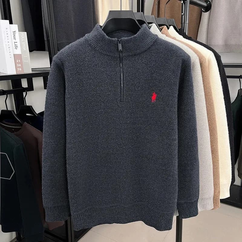Maglione di Alta Gamma con Collo Alto e Zip, Nuovo Design Invernale da Uomo, Marca di Moda con Logo Paul Ricamato, Pullover Caldo in Maglia di Velluto