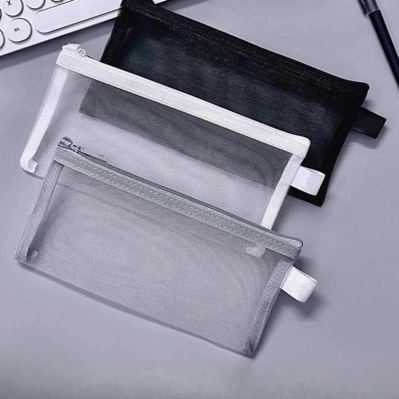 Transparent Mesh Cosmetic Bag Stationery Pencil Bag Case Travel Portable Toiletry Makeup Brush Beauty Tools Organizer Bag Pouch