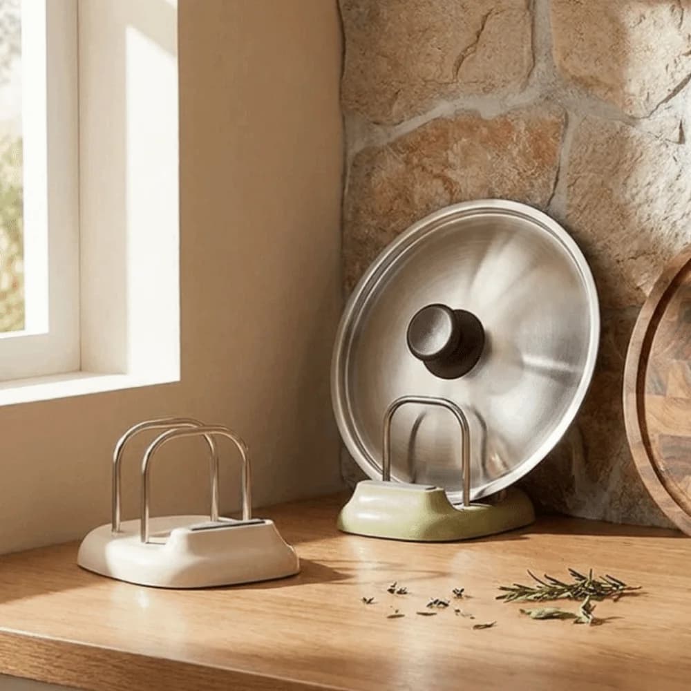 Multi-functional Plastic Pot Lid Rack Stable Anti-slip Cutting Board Holder with Sharpener Space Saving Pot Cover Shelf Cabinet