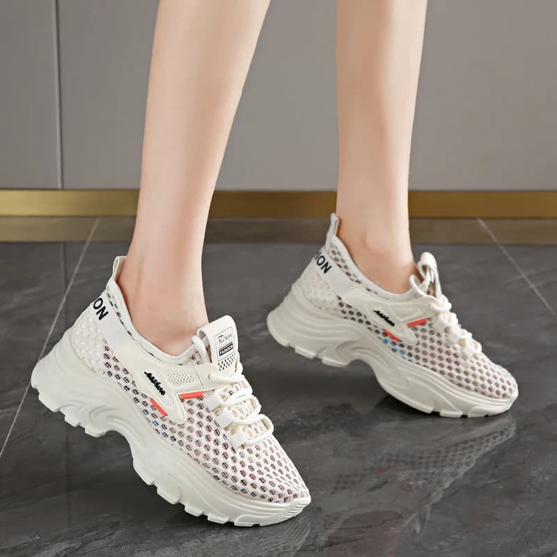 Chunky Sneakers Women's Casual Shoes Spring And Autumn Air Mesh Breathable Sports Shoes For Women's Soft Sole Running Shoes