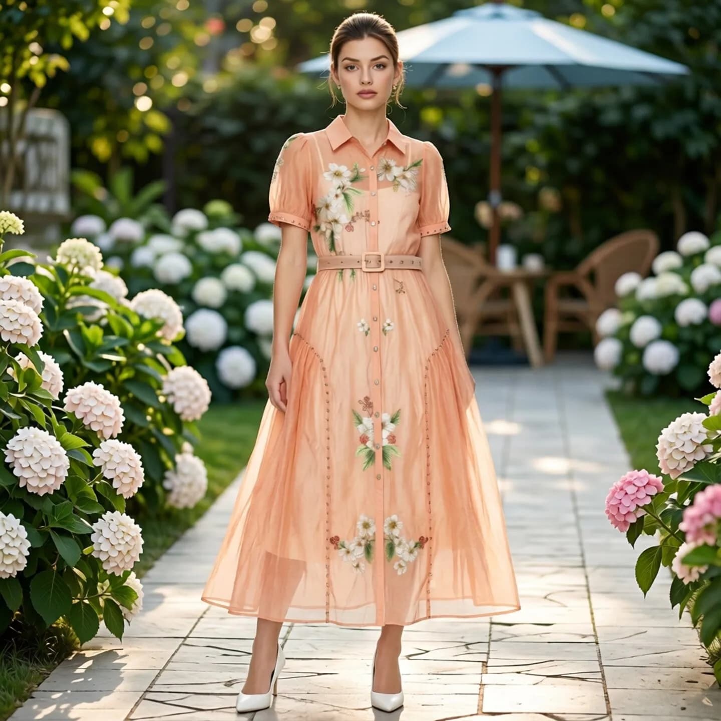 Elegant Floral Print Dress with Bubble Sleeves Short Sleeve Summer Fashion Cool Casual City Commute Beach Date Everyday Wear