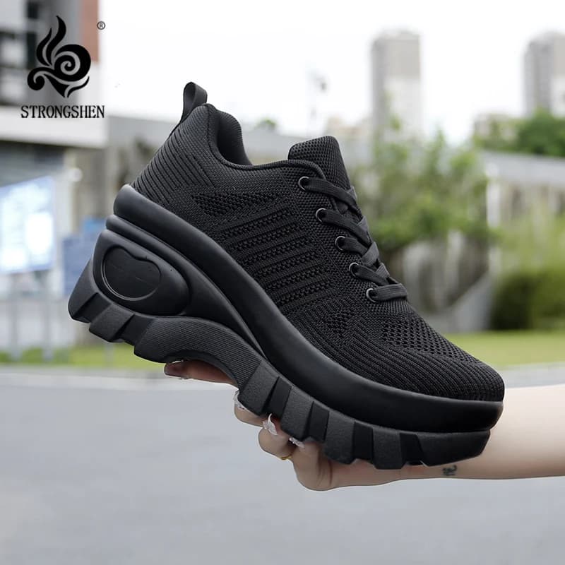 STRONGSHEN scarpe da ginnastica con plateau da donna Sneakers con tacco da 8CM scarpe con zeppa in rete traspirante altezza aumentata Sneaker per scarpe da corsa all'aperto