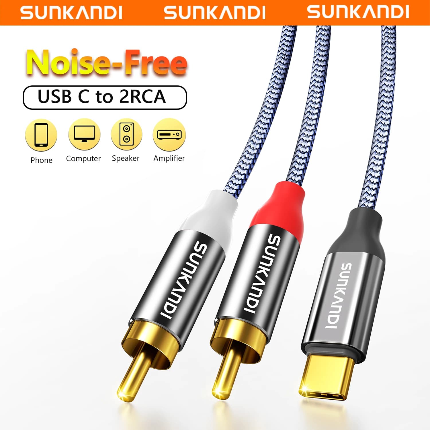 Cavo audio SUNKANDI da USB C a RCA, cavo da tipo C a 2RCA maschio per iPhone 16 15 Pro Max/15 Pro/15 Plus, iPad Pro, Samsung