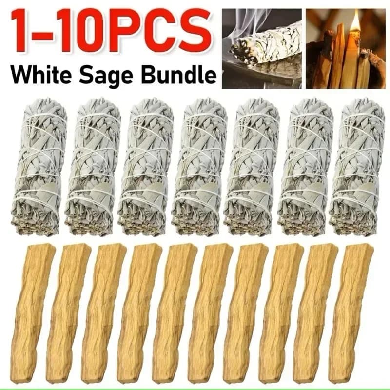 Pau Santo White Sage Bundle California Smudge Stick Wand for Spiritual Incense Sticks Burning Aromatherapy Energy Cleansing