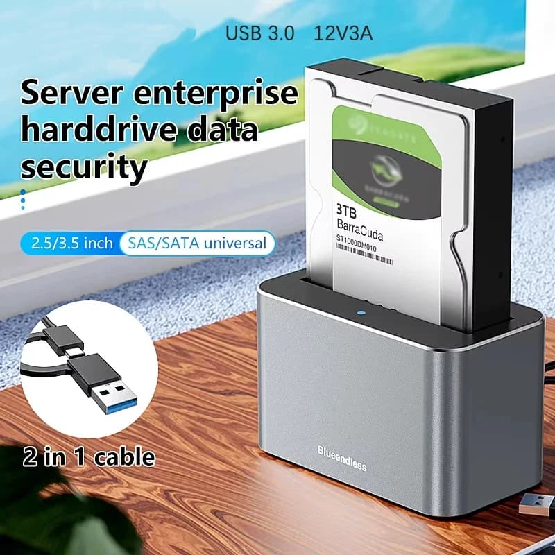 Case Esterno per Disco Rigido SAS/SATA da 2.5/3.5 Pollici, Docking Station SATA a USB 3.0, Caddy HDD, Case HDD SATA, Box HDD