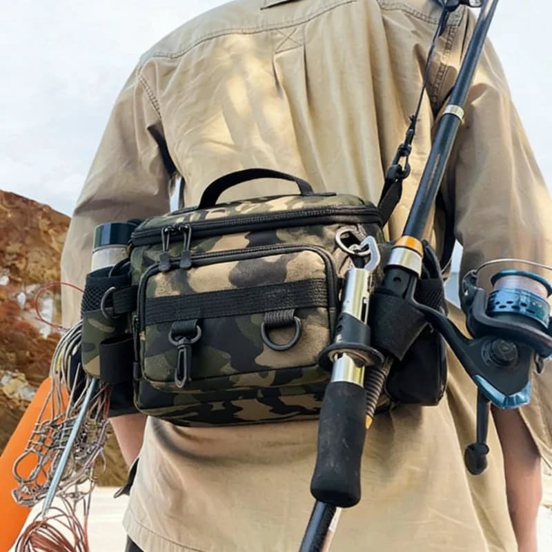 Zaino da Pesca con Porta Canna - Zaino Portatile per Attrezzatura da Pesca a Mosca e Accessori per Sport all'Aperto