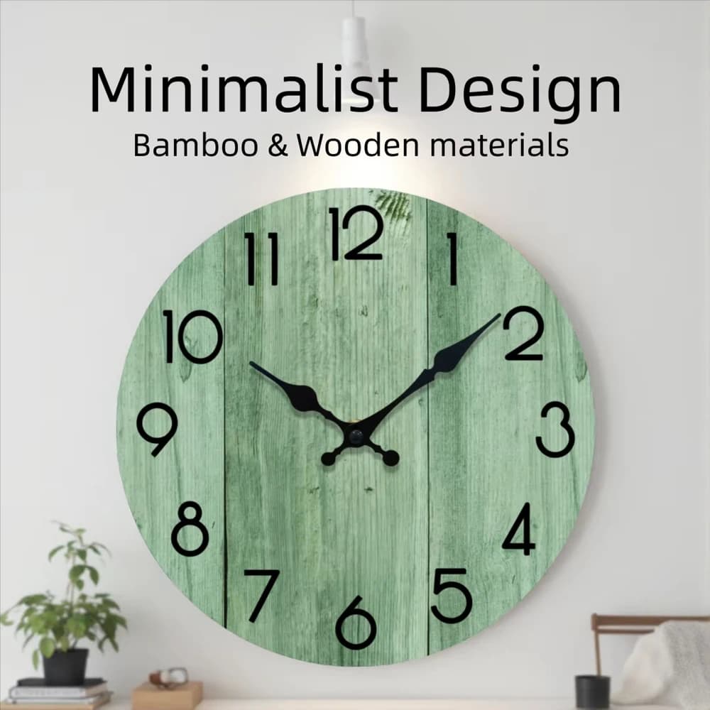 Minimalist Wooden Wall Clock Bamboo & Wood Quiet Quartz Movement Rustic Country Style Wall Decor For Cafe Bedroom Kitchen Living