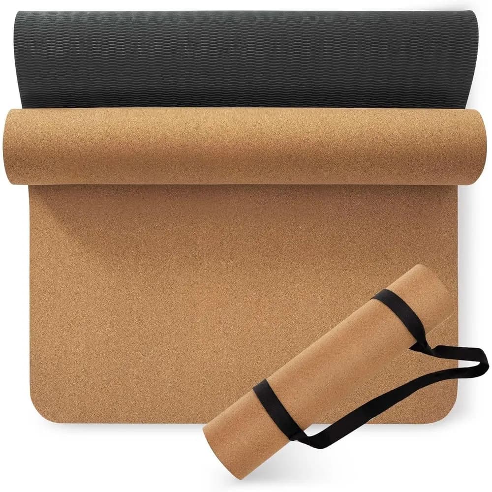 Tappetino Yoga Spesso in Sughero e TPE, 72 x 26, Antiscivolo, Anti-Sudore, Ecologico, Ideale per Hot Yoga e Allenamenti
