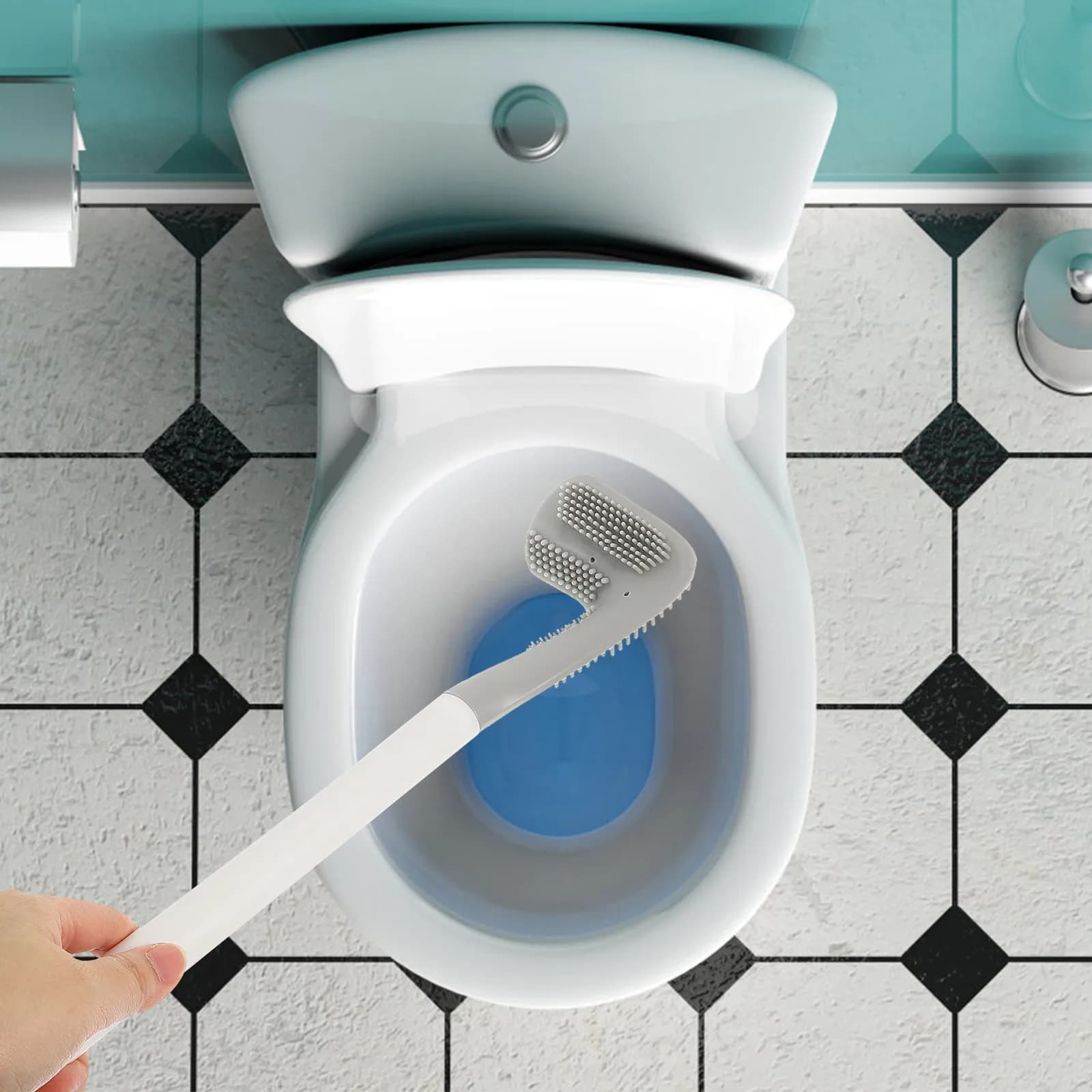 Spazzola per WC in PP e TPR con Manico Lungo Antiscivolo, Strumento per Pulizia Profonda del Gabinetto, Accessorio per Pulizie Domestiche