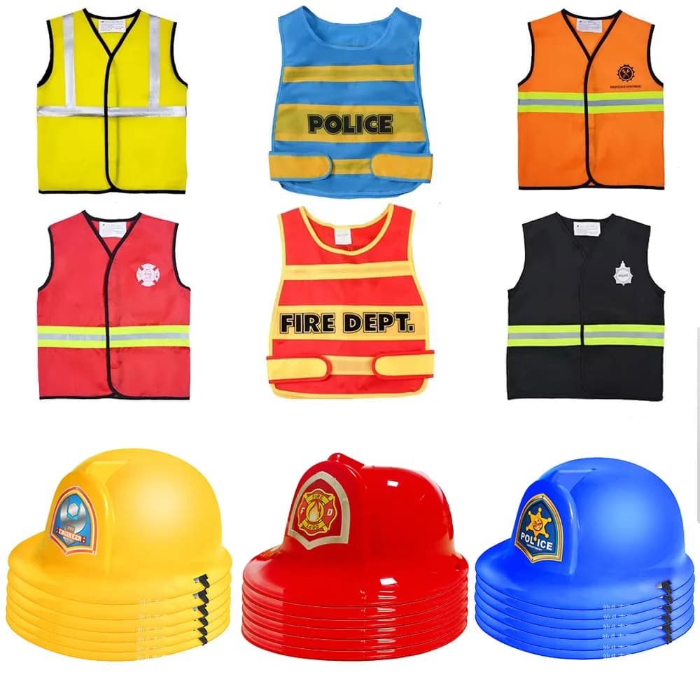 Festa di compleanno per bambini Vesti cappelli e gilet Tema pompiere Tema di costruzione Tema della polizia Compleanno Festa per bambini Bomboniere cosplay