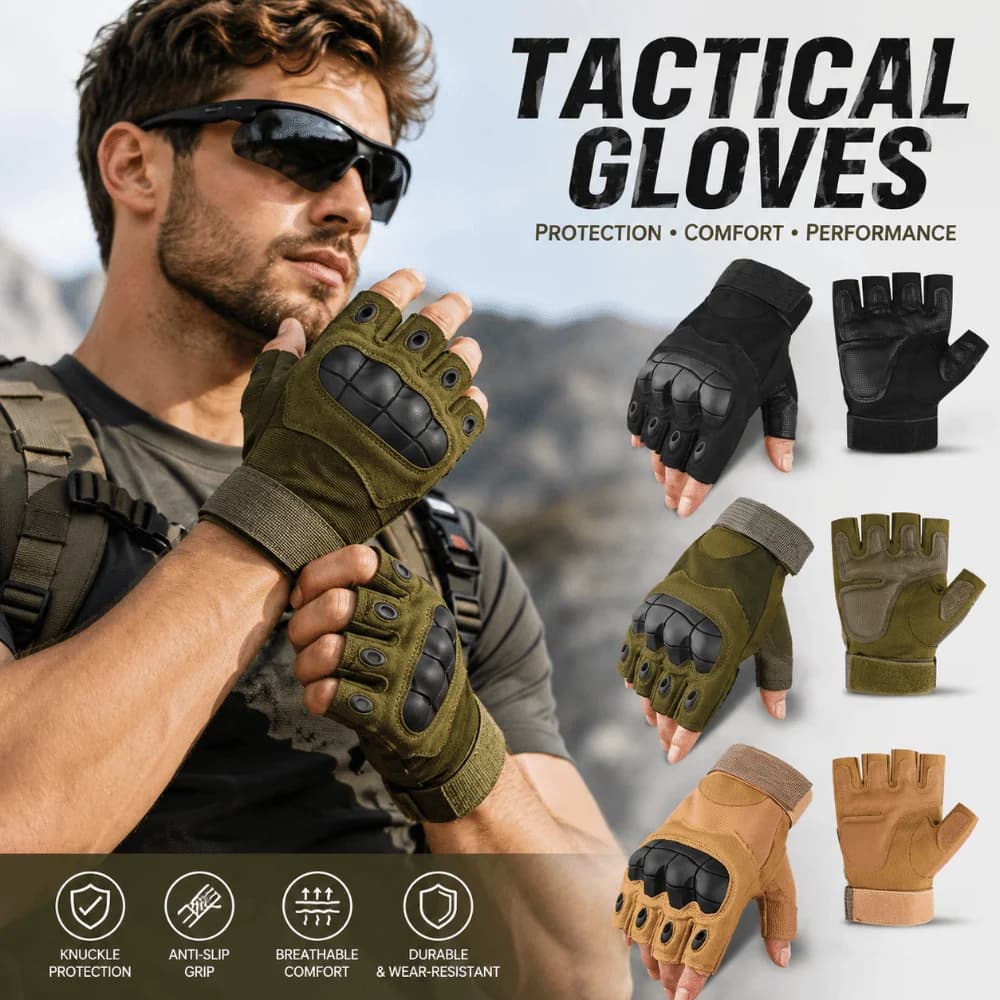 Fingerless Motorcycle Gloves Anti-Slip Protective MTB Cycling Gloves Bicycle Accessories Hard Knuckle Gym Training Gloves