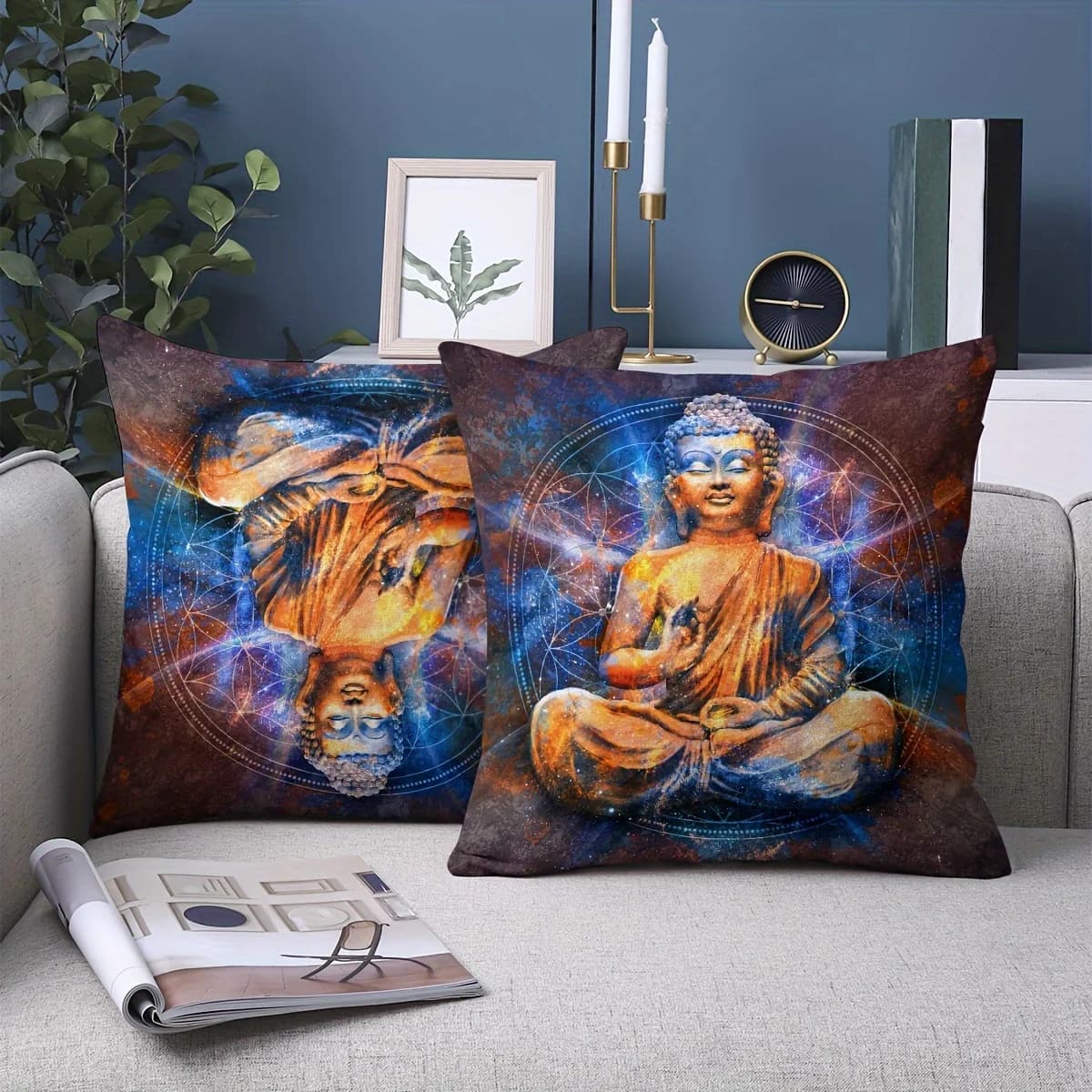 VIKAMA Sacred Buddha Print Pillowcase, Soft Washable Decorative Pillow Cover, Perfect for Study, Bedroom, and Living Room Decor