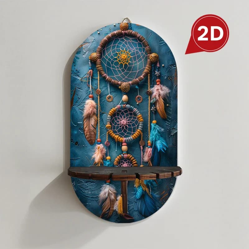 Floating Shelves Wall-Mounted with Blue Feather Dreamcatcher - Contemporary Suitable for Living Room, Bedroom Entryway Shelf,