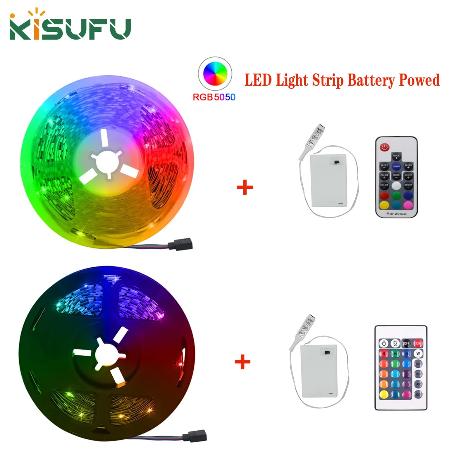 Striscia LED RGB a Batteria DC5V 5050 30LED/m IP21/IP65 con Telecomando IR RF a 3/17/24 Tasti, Nastro per Retroilluminazione TV e Decorazione Stanza