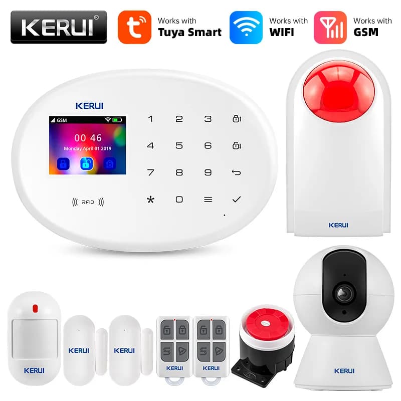 KERUI W202 Sistema di allarme di sicurezza domestica GSM Tuya APP Telecomando mobile Antifurto wireless con sensore di movimento PIR Sirena wireless