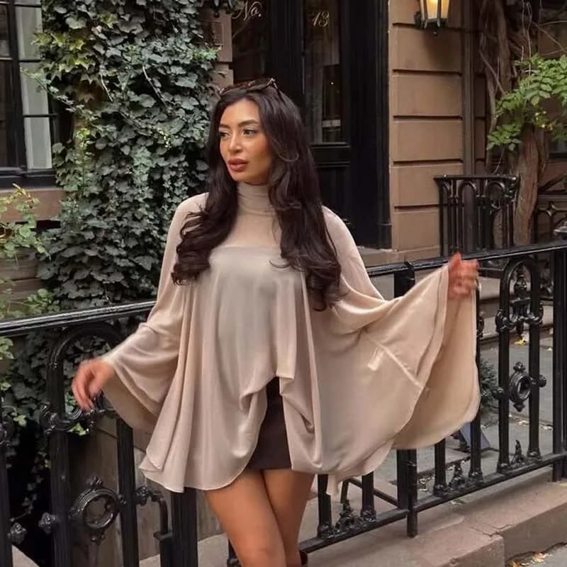 YENKYE Top a mantella con collo alto di nuova moda per camicetta in chiffon allentata con orlo asimmetrico da donna elegante