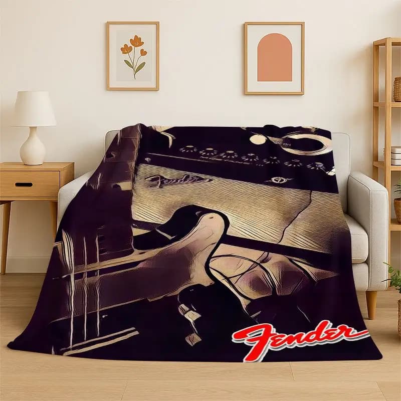 Retro Fender Guitar Logo Instruments Music Soft Flannel Throw Blanket,Cozy Blanket for Bed,Couch,Sofa,Bedroom,Living Room,Travel