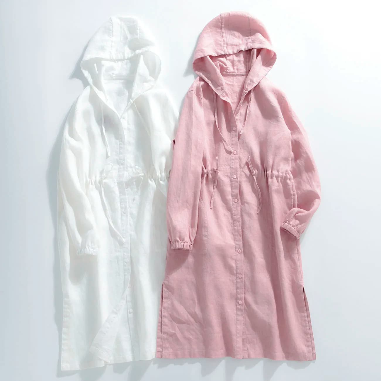 Loose Long Hooded Pure Linen Thin Windbreaker Jacket Women's Outlet European Goods Sun Protection Outerwear Commute Style