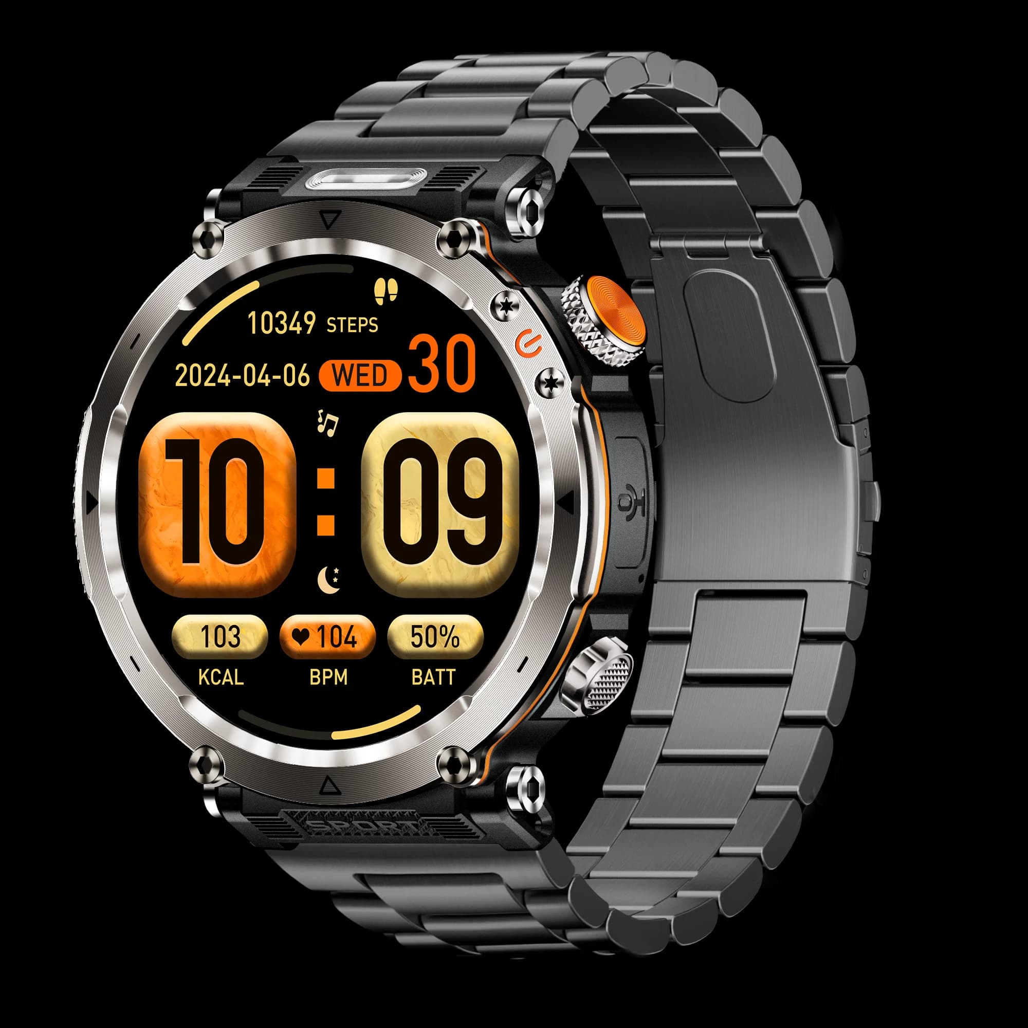 Smartwatch Rotondo HT30 con Touch Screen, Tracker Fitness per Sport all'Aperto, Monitoraggio Frequenza Cardiaca, Chiamate, Impermeabile, per Uomo