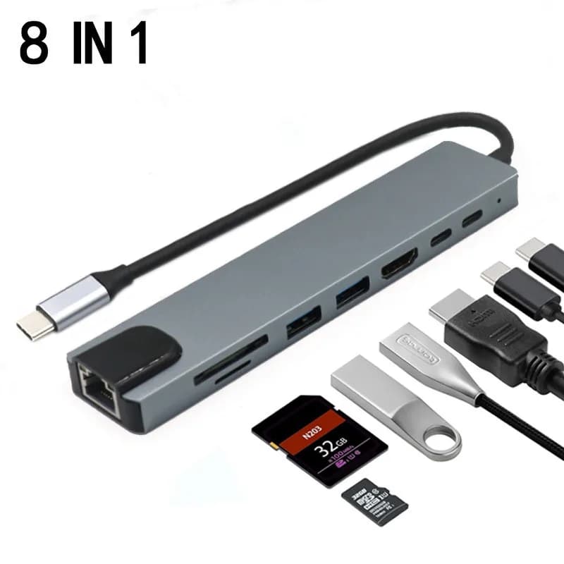 8 in 1 USB C HUB Tipo C Splitter 4K Thunderbolt 3 Docking Station Adattatore per laptop per MacBook Air M1 iPad Pro RJ45 HD Computer