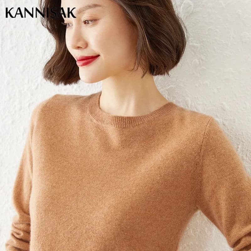 Autunno Inverno Maglione da donna O-Collo Cashmere Pullover solido Camicia con fondo sottile Manica lunga Casual Basic Pull Femme Maglione