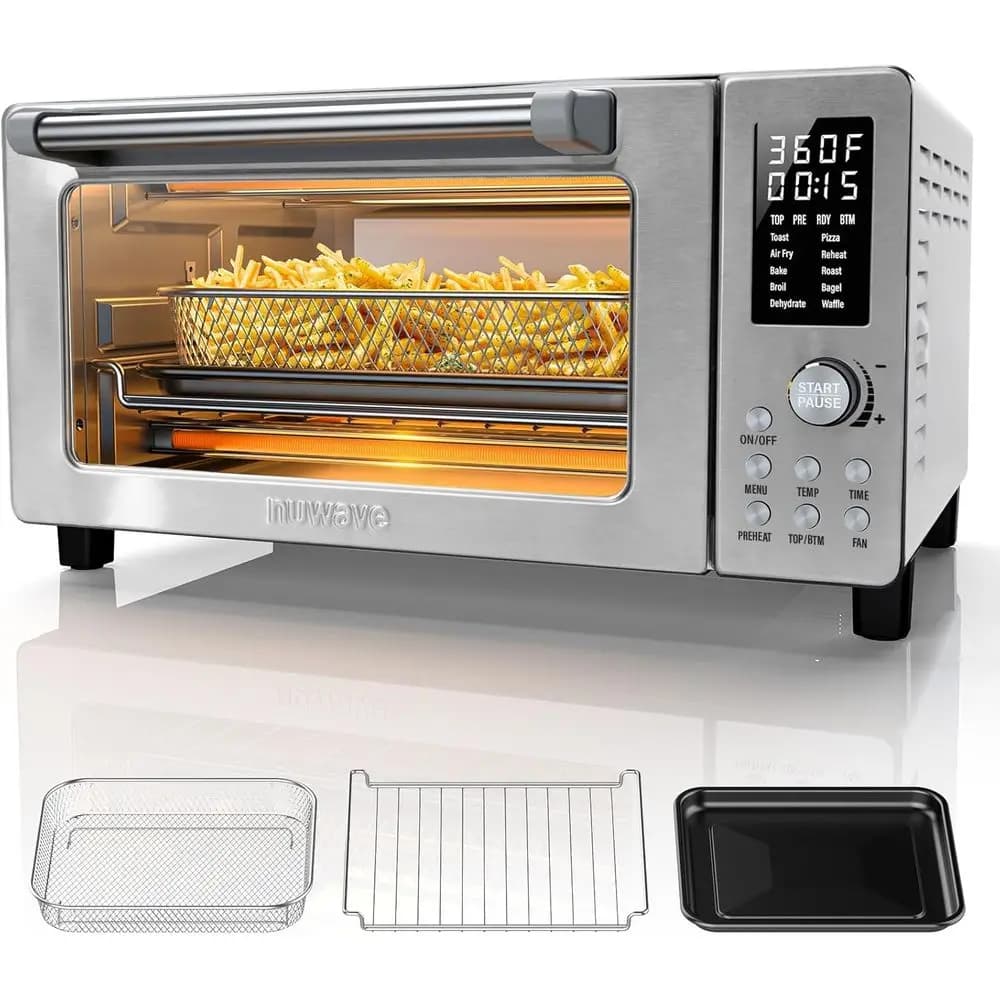 Forno tostapane con friggitrice ad aria a convezione, 10 in 1, 50 ° -450 ° Range, Even Crisp Tech, 21Qt, acciaio inossidabile, facile da pulire