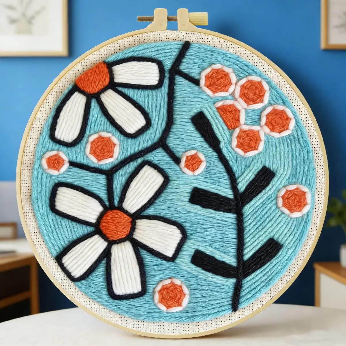 Kit per ricamo a punzone con fiori 20x20 cm/7,87 pollici, set per ricamo a punto uncinetto, ricamo fatto a mano, regalo fai da te, arte con l'ago