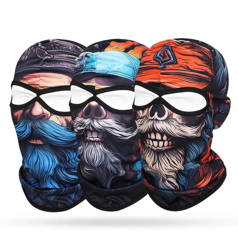 Bike mask, beard old men integral cap with skull print, motorcycle masks, motorcycle helmet hat, cycling headgear, 2 holes,