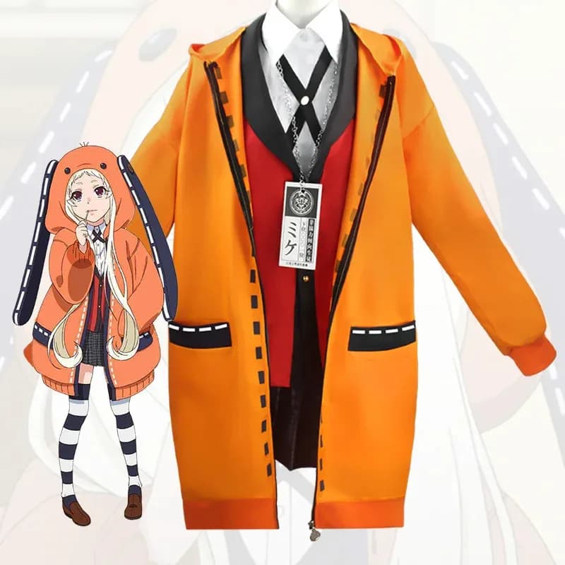 Anime giapponesi Kakegurui forze gambler Rune Yomozuki Runa per cosplay costume di Halloween, felpa con cappuccio arancione, giacca con cerniera, giacca