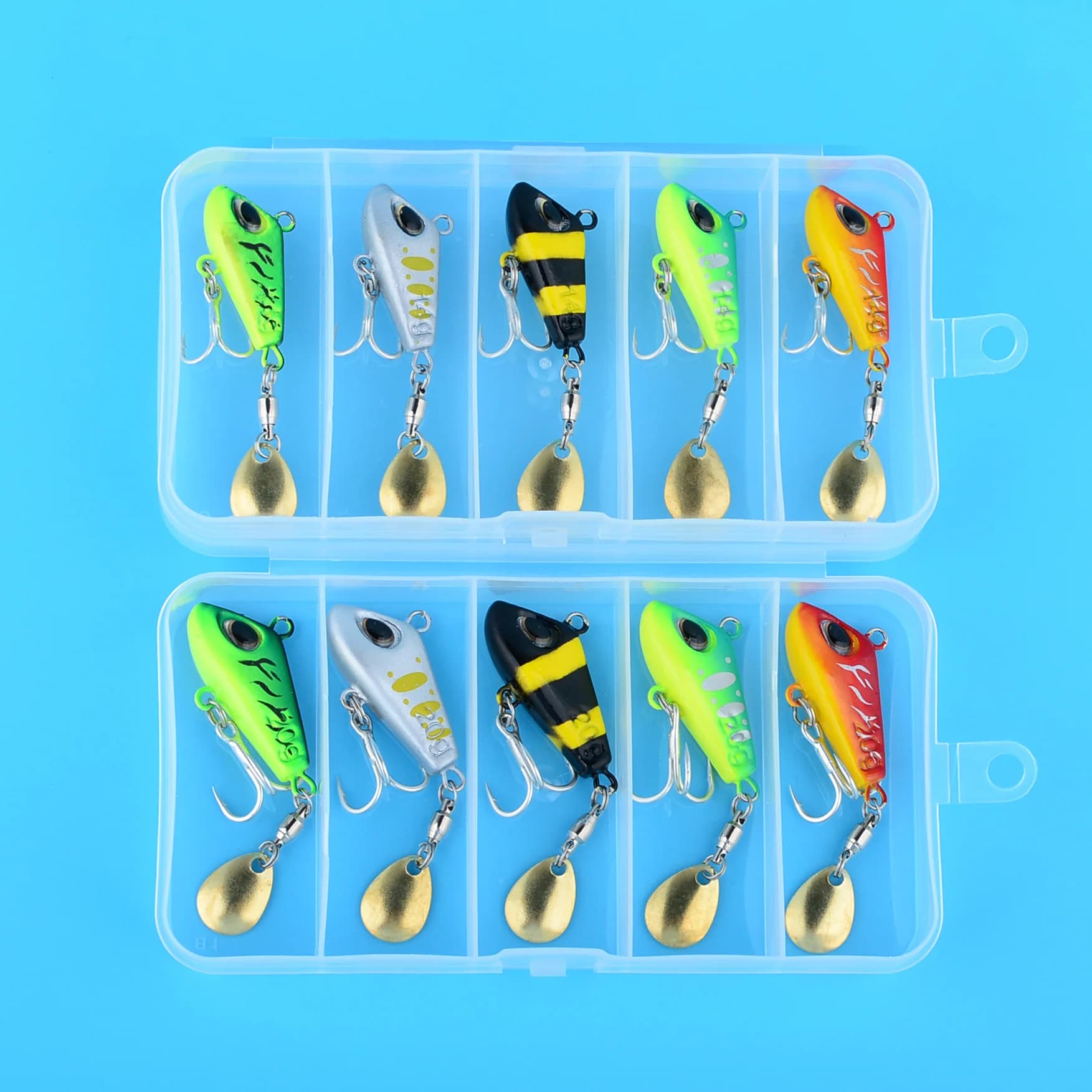 5Pcs/Box Metal Mini VIB With Spoon Fishing Lure Fishing Tackle Pin Crankbait Vibration Spinner Sinking Bait fishing lure set