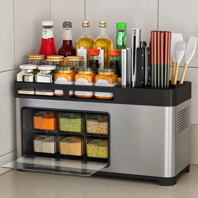 Stainless steel kitchen countertop storage knife holder seasoning box multi-functional products chopstick cage seasoning