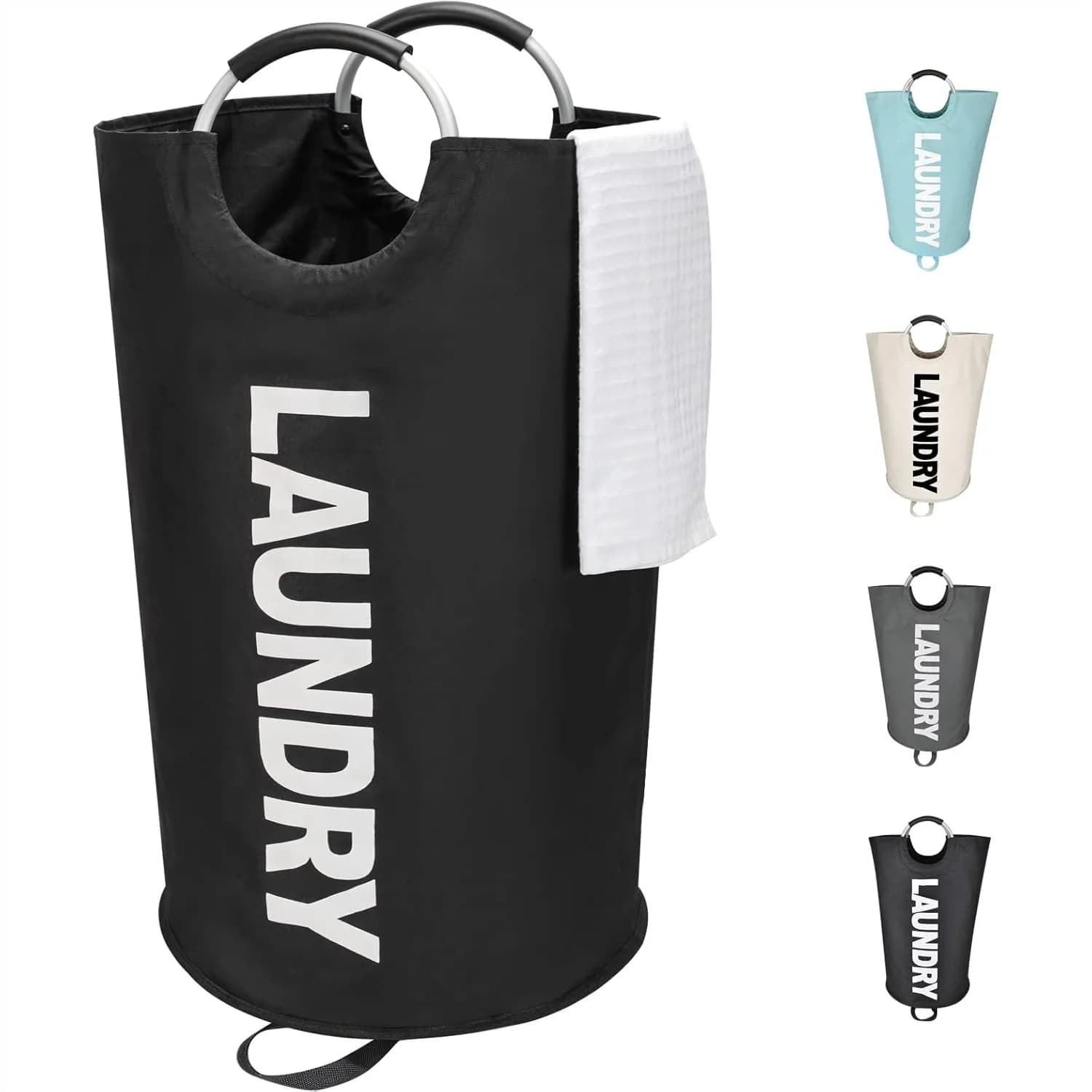 90L Large Laundry Basket, Freestanding Tall Clothes Hamper with Soft Handle, Collapsible Laundry Bag for Storage