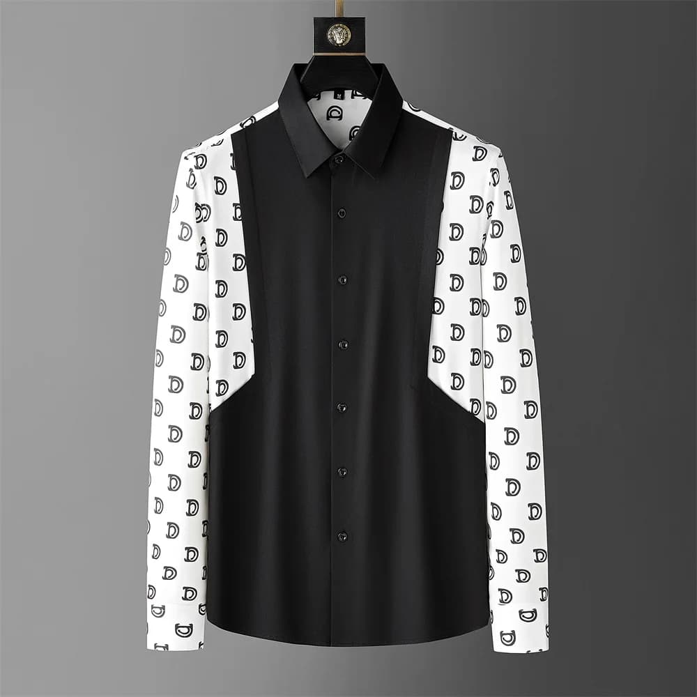 Camicia patchwork di moda di lusso da uomo manica lunga casual camicie eleganti da lavoro streetwear festa sociale smoking camicetta abbigliamento da uomo