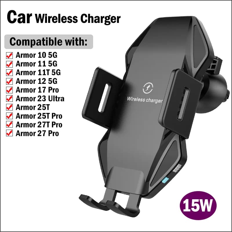 Supporto di ricarica wireless per auto veloce da 15 W per Ulefone Armor 25T 27T Pro/27 Pro/17 Pro/23 Ultra/11 12 Supporto per telefono robusto Caricatore per auto