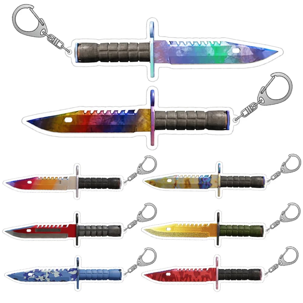 Guo Xiao Luo CS GO Coltelli per armi da gioco M9 Fade Lore Crimson Web Gamma Doppler Custodia Pelli temprate Portachiavi in acrilico Ciondolo per borsa