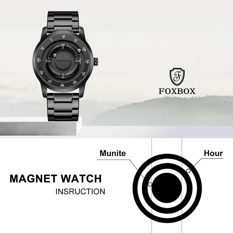 Orologio da uomo LIGE FOXBOX alla moda con quadrante magnetico, design unico, in acciaio inossidabile, casual, con sfere scorrevoli, impermeabile, al quarzo, idea regalo.