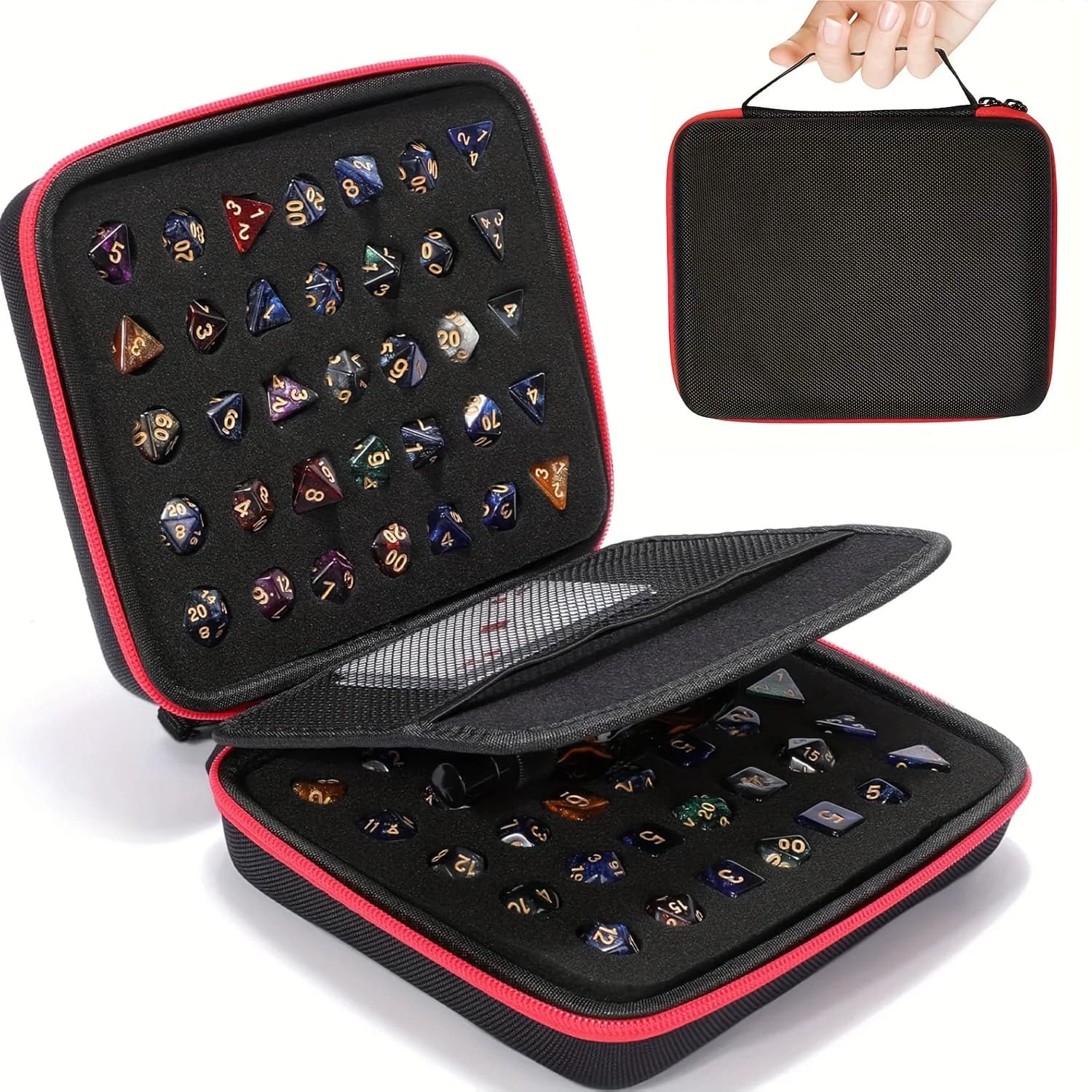 Custodia rigida per Dungeons & Dragons Giochi da tavolo RPG Pacchetto dadi Borsa per dadi EVA a 70 fori con divisorio per borsa portatile D&D