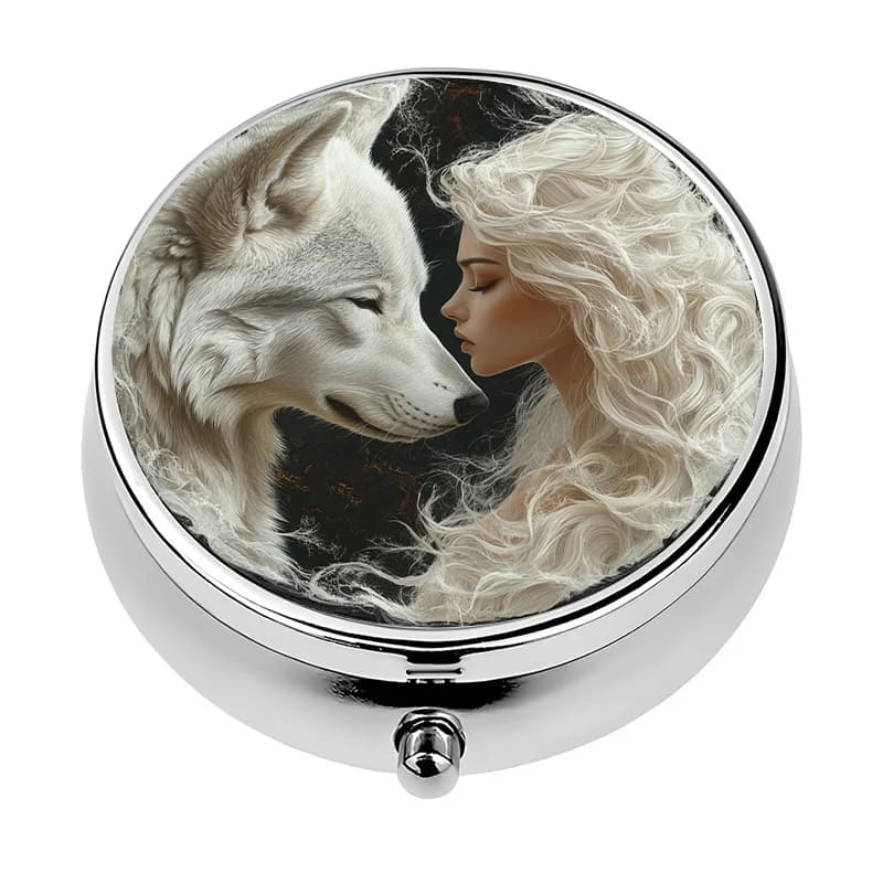 1pc Wolf and Woman Howling at the Moon Metal Pill Box - 3-Compartment Compact Medicine Organizer, Portable Capsule Box, Suitable for Vitamins, Travel-Friendly Pill Box, with White Wolf and Woman Design - Unique Gift for Women and Men, Pill Box Organizer, Weekly Pill Organizer, Tablet Organizer, Travel Pill Box, Medicine Pill Organizer, Pill Box, Medicine Pill Container, Cute Pill Box, Handbag Pill Box, Pill Organizer Box, Pill Organizer, Pill Dispenser Organizer, Medicine Pill Organizer Box, Monthly Pill Organizer, Travel Pill Box, Small Pill Organizer, Cute Pill Box, Medicine Pill Organizer, Portable Medicine Organizer, Supplement Organizer