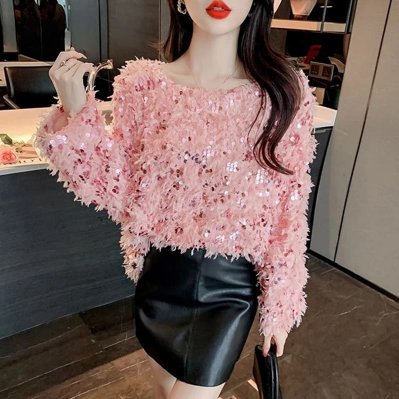 Sequin Ladies Pullovers Fall Youthful Casual Cheap Top Warm Jumper Basic Winter 2025 Japanese Style Tassel Women's Knit Sweater