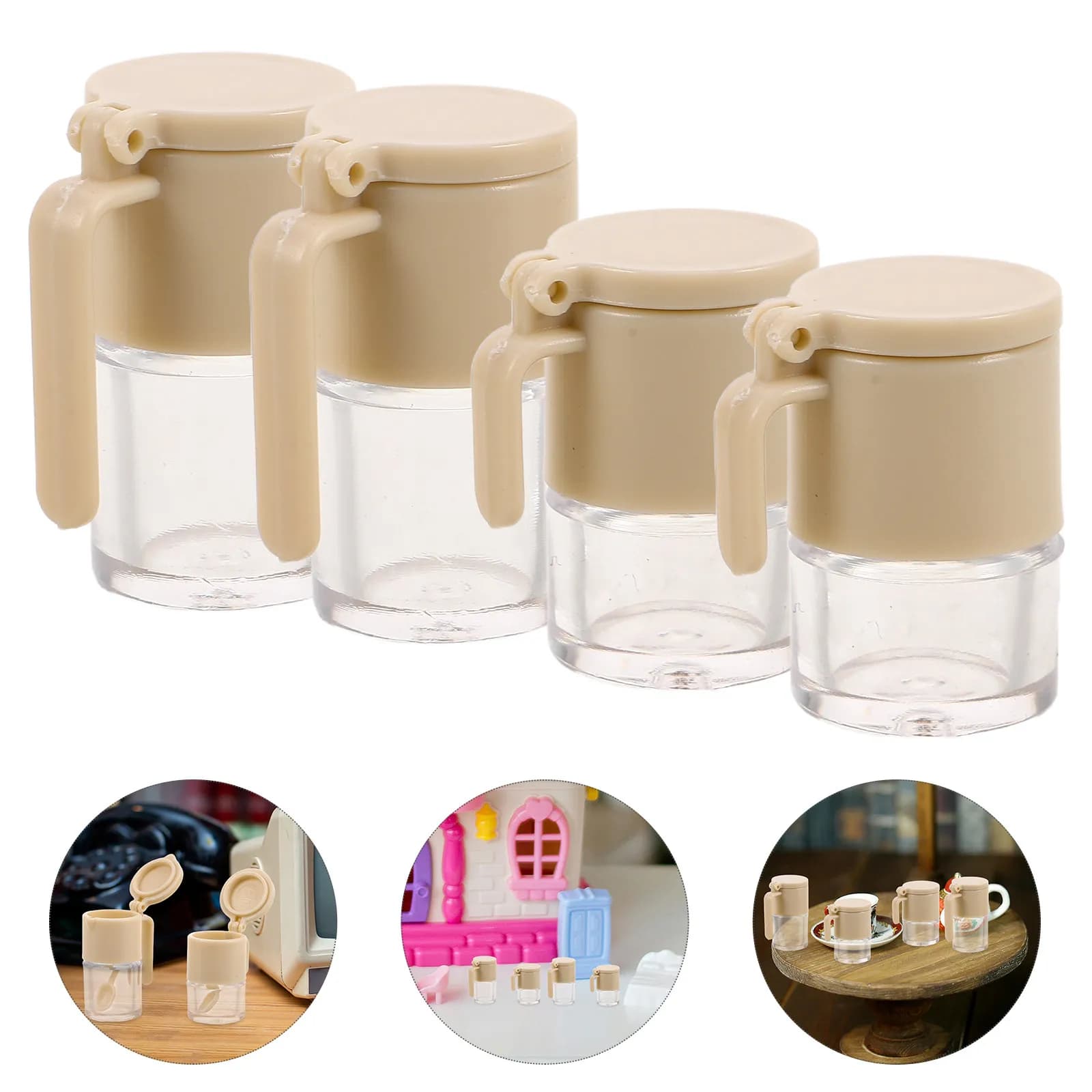 Set di 4 Barattoli Miniatura per Condimenti, Accessori Realistici da Cucina, Mini Contenitori per Olio e Salse, Set di Spezie e Zucchero per Casa delle Bambole