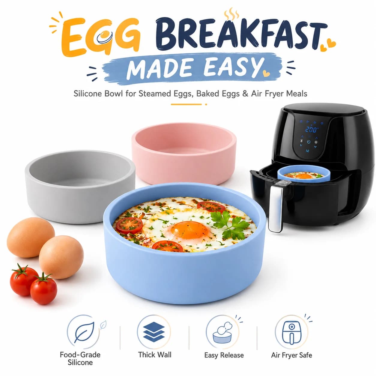 2/4 Pack Silicone Microwave Egg Cooker Cups Air Fryer Egg Molds Individual Egg Bite Maker Nonstick Steamer Cups Oven Baking Mold