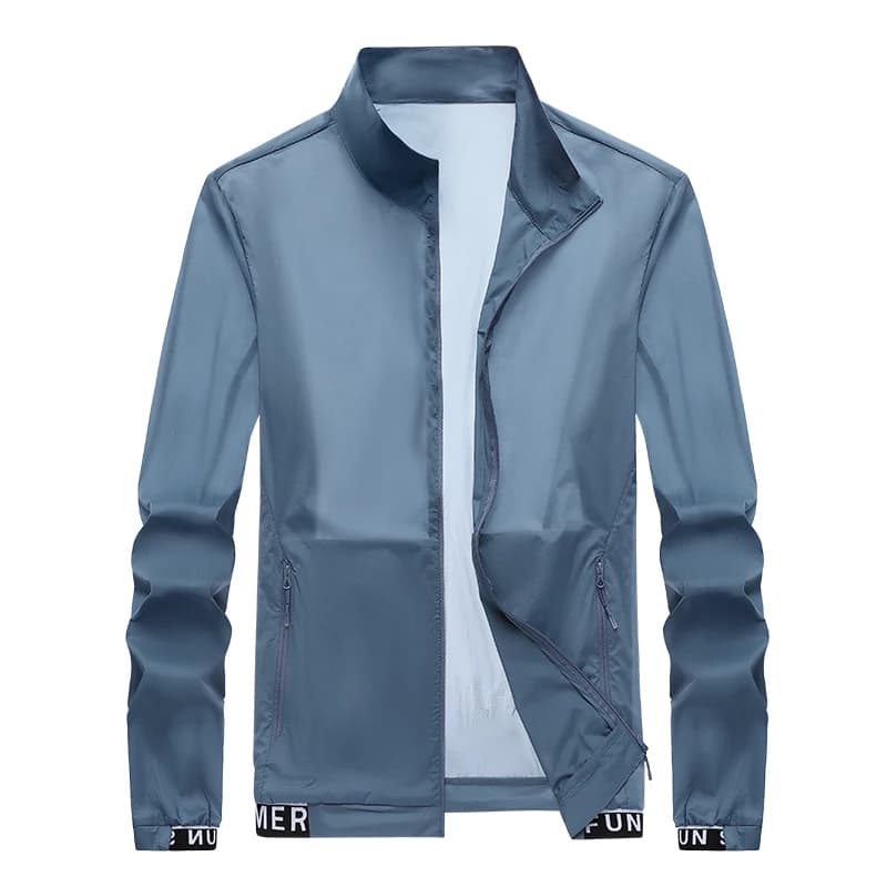 Jacket with UPF50+ hood for men, sunscreen, summer, ultralight, with zipper pockets, elastic cuffs, suitable for excursions, running and outdoor fishing.