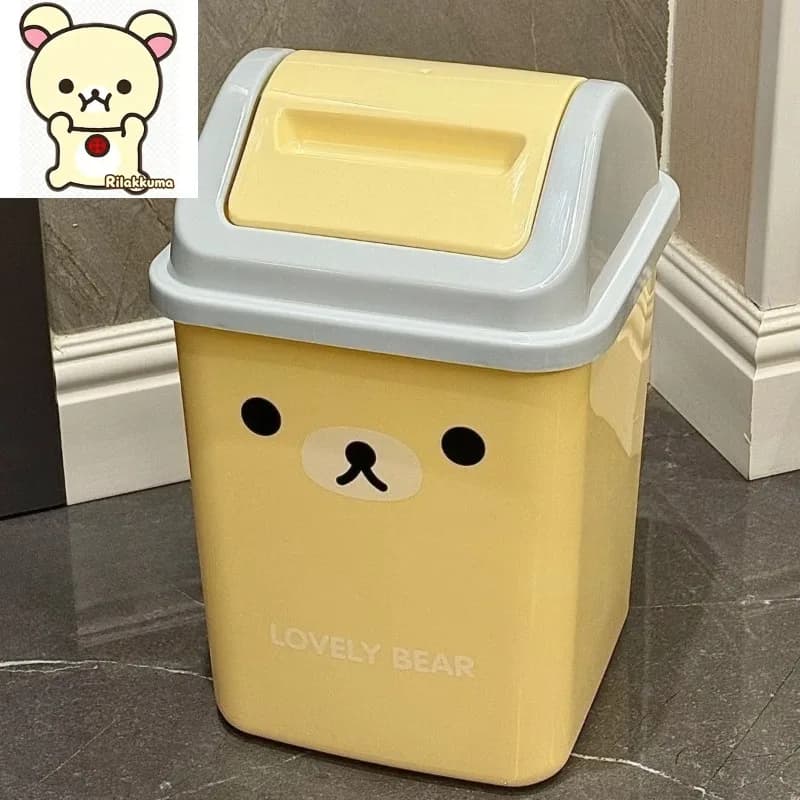 Cute Rilakkuma flip-top household trash can large capacity with lid kitchen toilet toilet paper basket bedroom living room