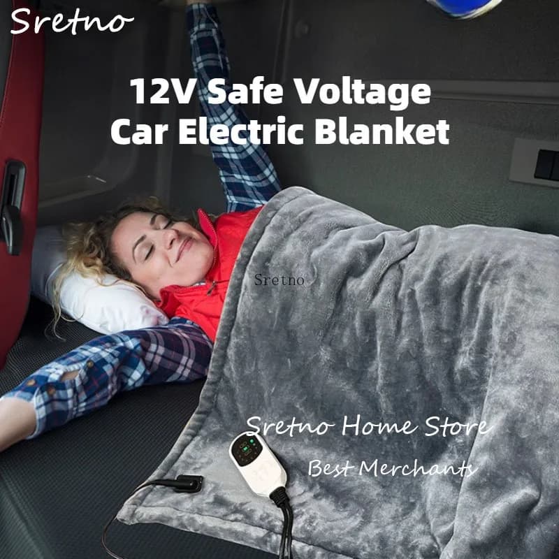 SRETNO Car Electric Blanket Flannel Electric Car Heating Pad 12V Camping Electric Blankets for Travel Camping Heated Car Blanket