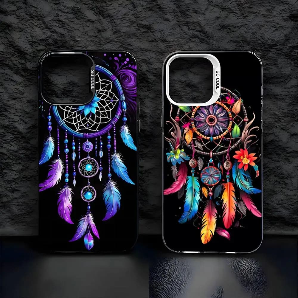 Feather Art Dreamcatcher Phone Case For IPhone 18 17 Air 16 15 14 Plus 13 12 11 Pro 7 8 XS Max XR Silver Black Bumper Case