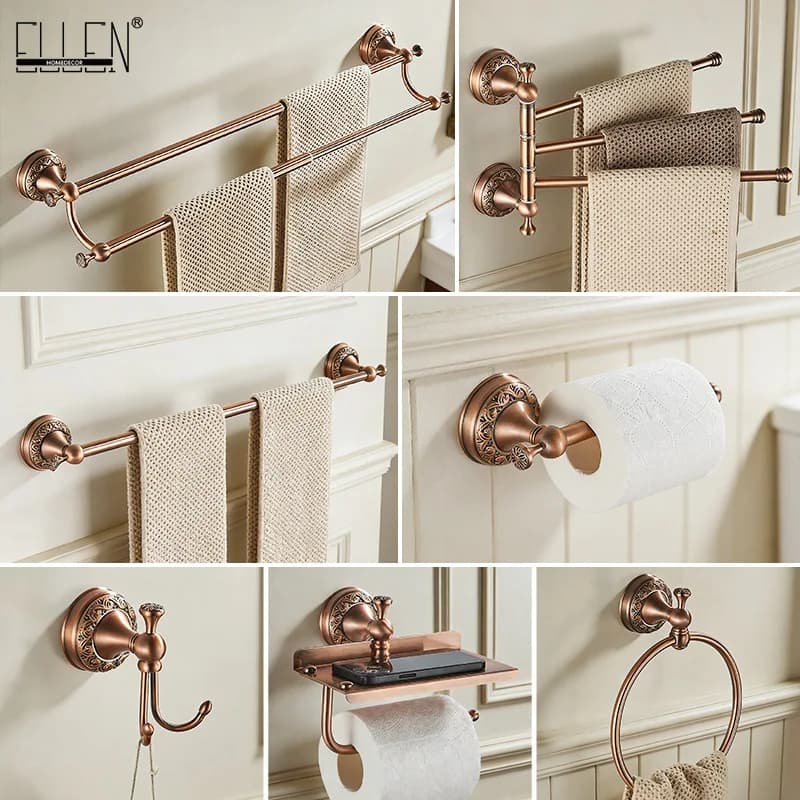 Set di Accessori per il Bagno: Mensola Porta Asciugamani, Porta Asciugamani, Porta Carta Igienica, Gancio, Prodotti per il Bagno EL4300