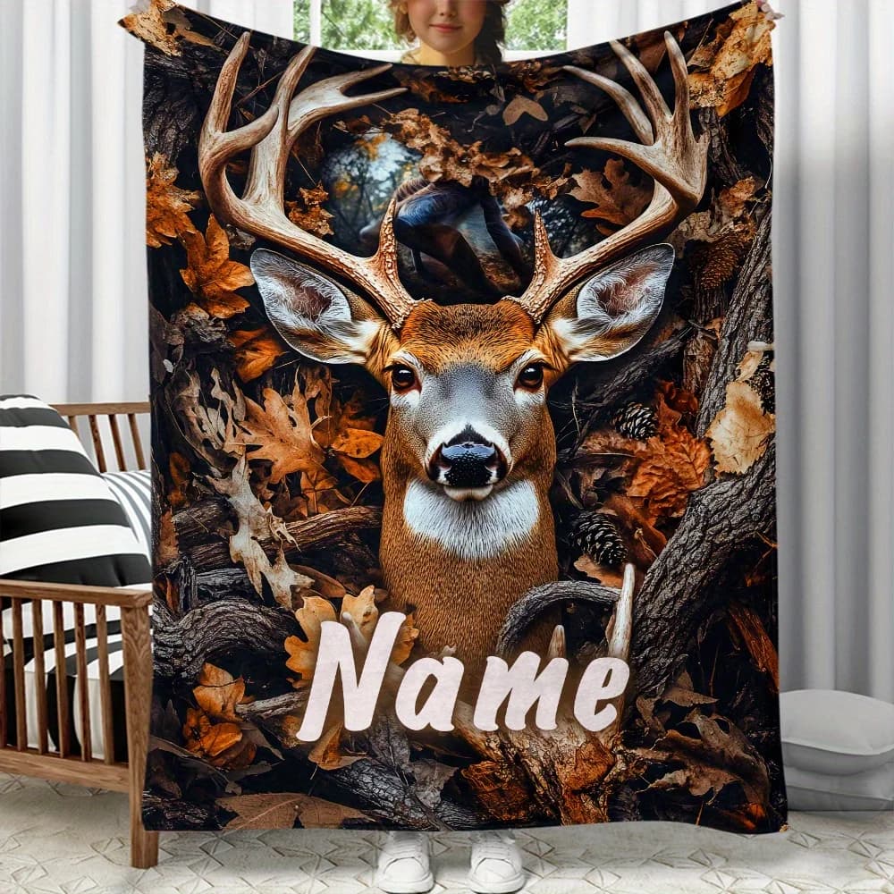 Coperta cervo personalizzata, biancheria da letto in flanella leggera, stampa digitale, morbida e calda, souvenir di nozze, coperta da riposo corta