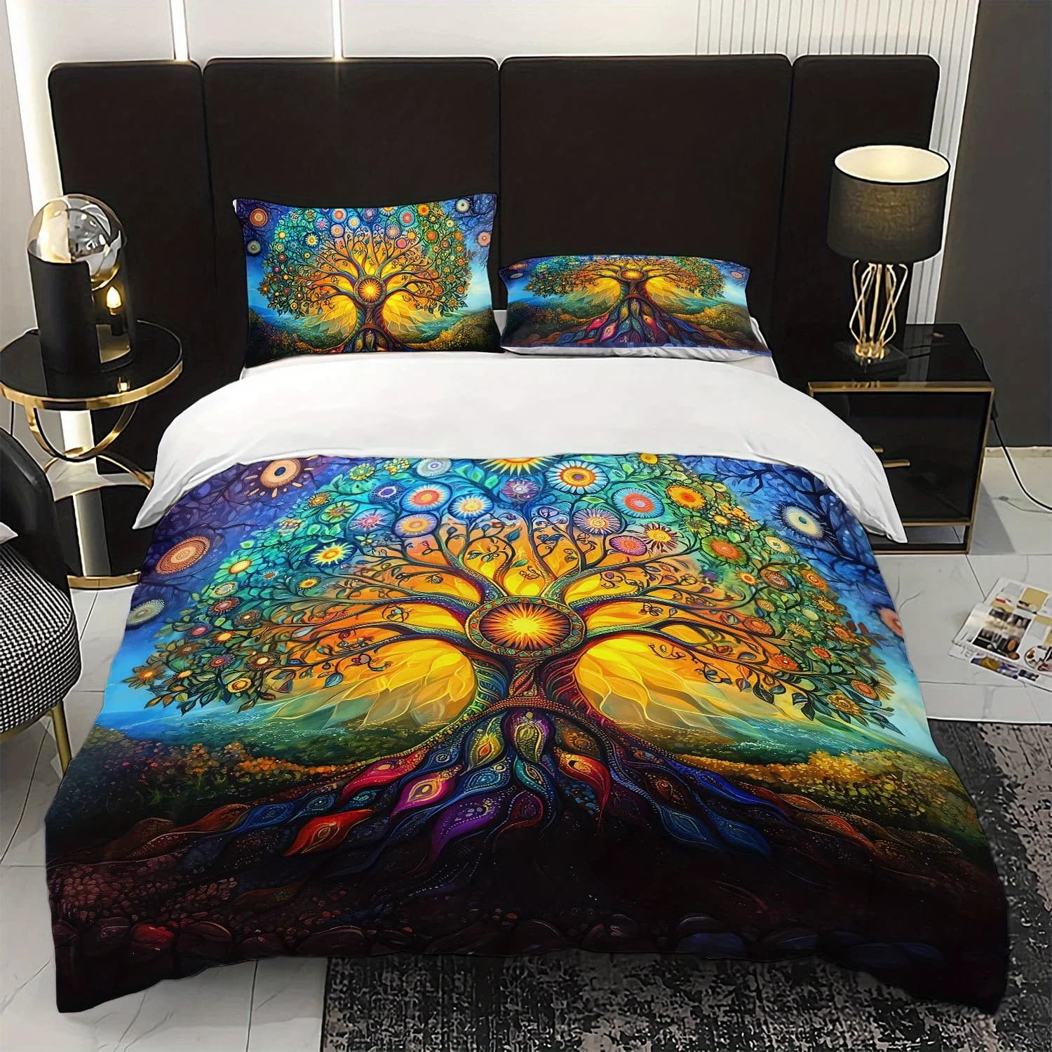 2026 3pcs Bohemian Tree of Life Bedding Duvet Cover Set Psychedelic Tree of Life Bedding Quilt Set Mandala Themed Bed Set Vibran